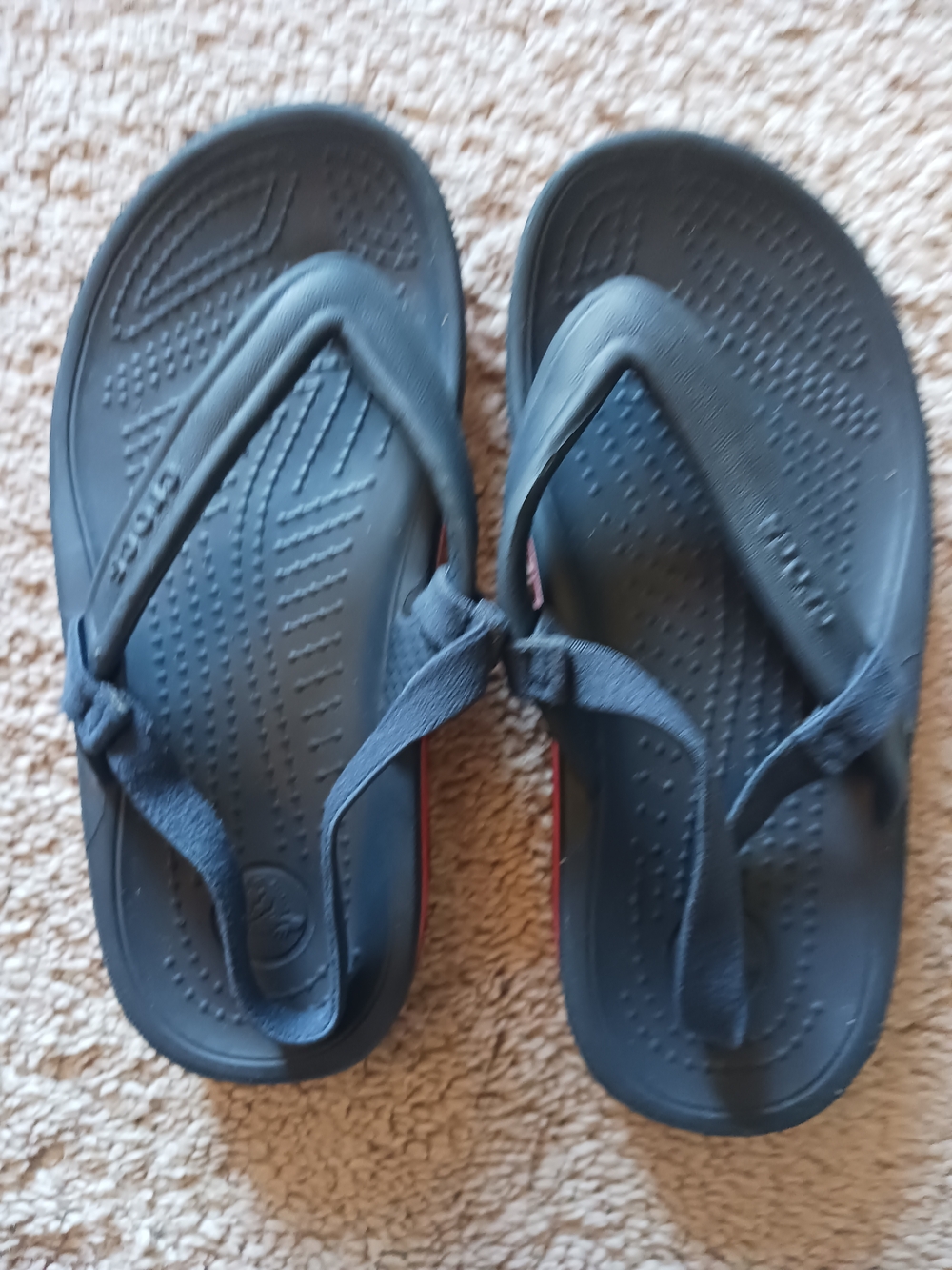 CROCS Kids Navy Blue Flip Sandals with Red Accent